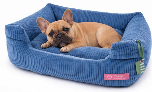 Kuschelbett „Cord Blue“ – zeitloser Komfort zum Wohlfühlen